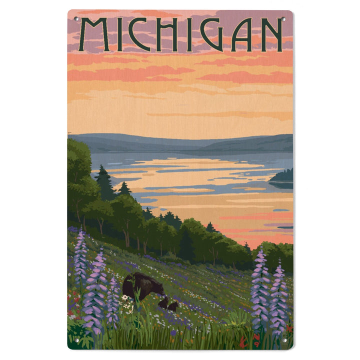 Michigan, Lake & Bear Family, Lantern Press Artwork, Wood Signs and Postcards Wood Lantern Press 