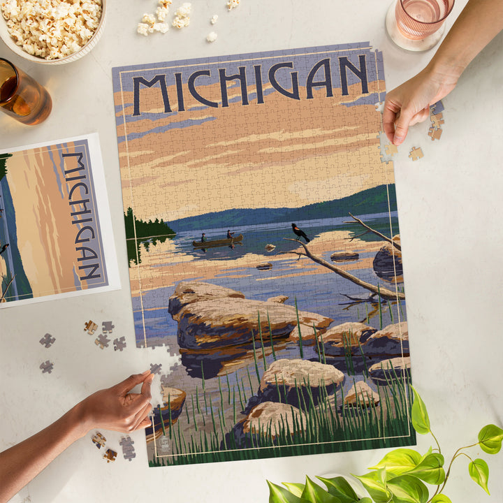 Michigan, Lake Sunrise Scene, Jigsaw Puzzle Puzzle Lantern Press 
