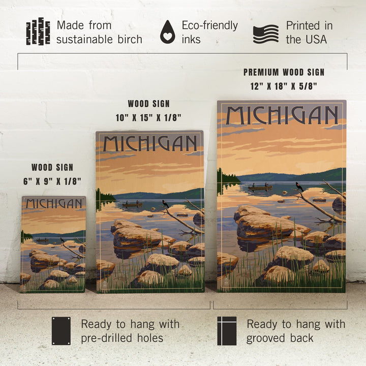 Michigan, Lake Sunrise Scene, Lantern Press Artwork, Wood Signs and Postcards Wood Lantern Press 