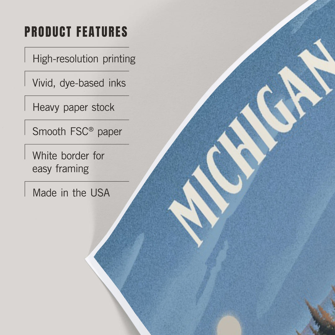 Michigan, Lithograph, Reflection Pond and Bull Moose, Art & Giclee Prints Art Lantern Press 