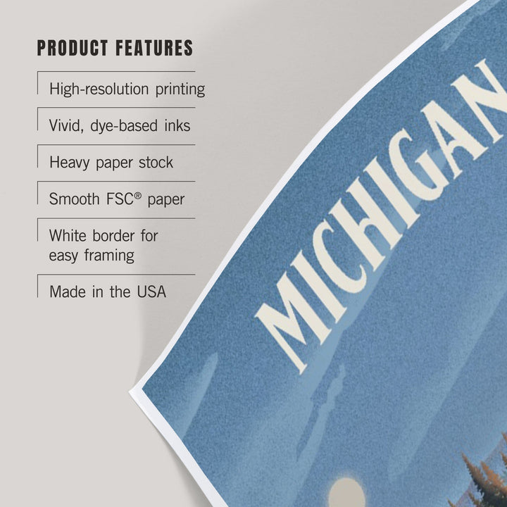 Michigan, Lithograph, Reflection Pond and Bull Moose, Art & Giclee Prints Art Lantern Press 
