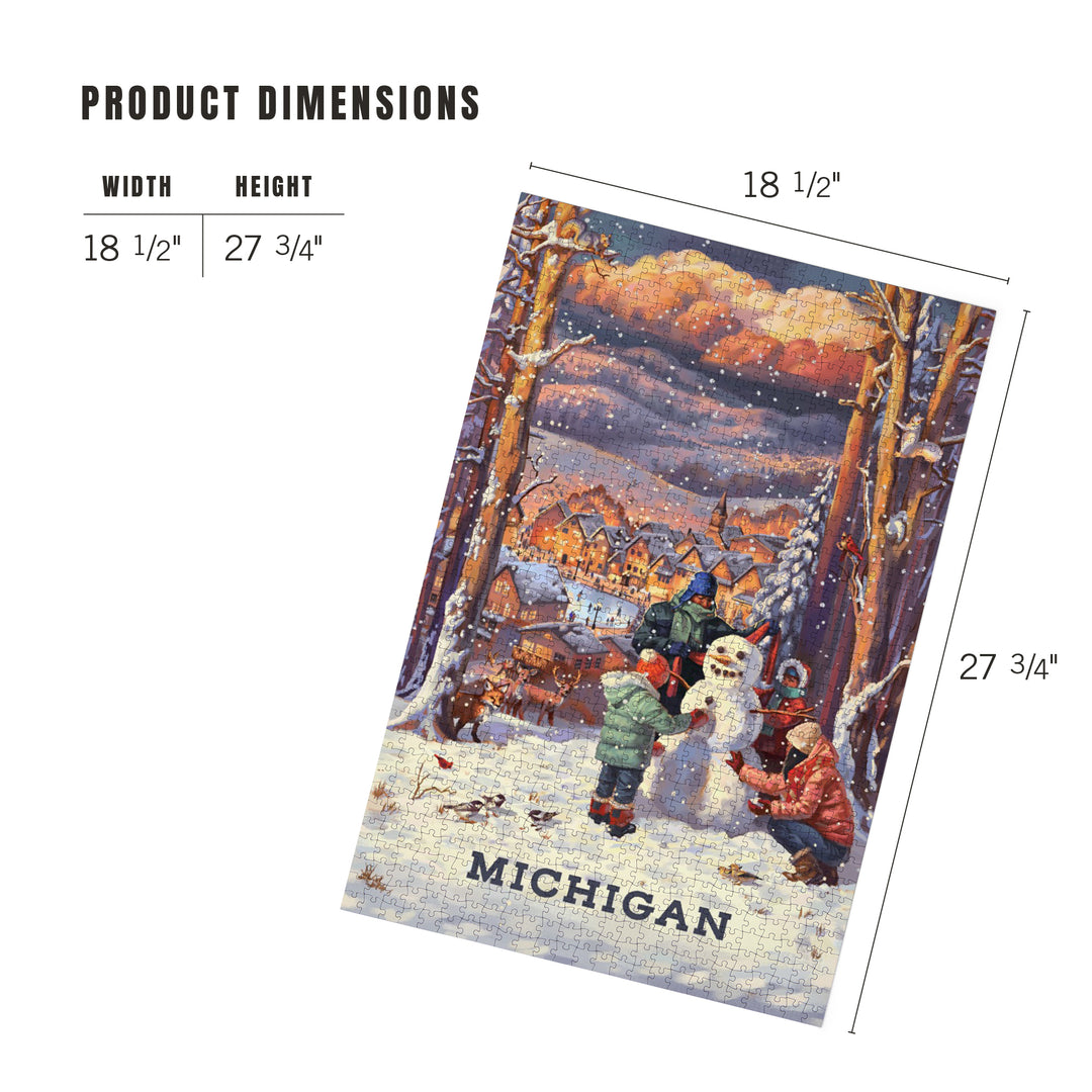 Michigan, Merry and Bright, Vintage Snowman, Jigsaw Puzzle Puzzle Lantern Press 