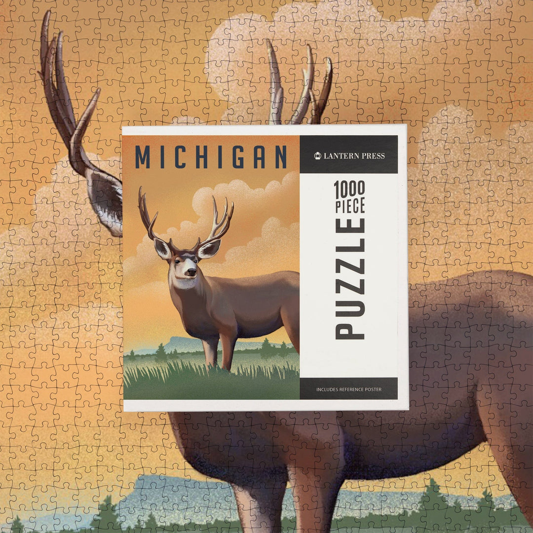 Michigan, Mule Deer, Litho, Jigsaw Puzzle - Lantern Press