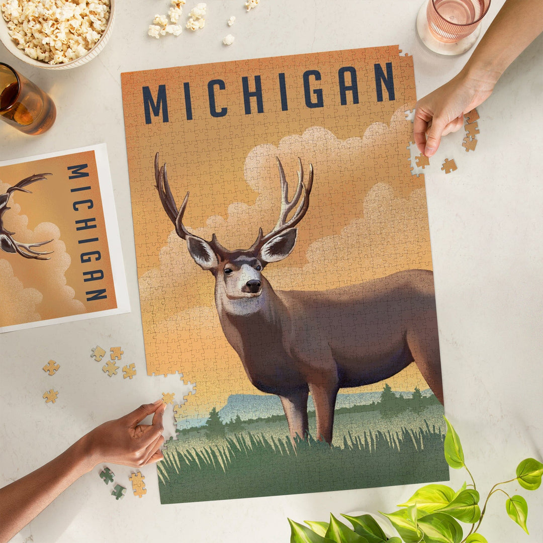 Michigan, Mule Deer, Litho, Jigsaw Puzzle - Lantern Press