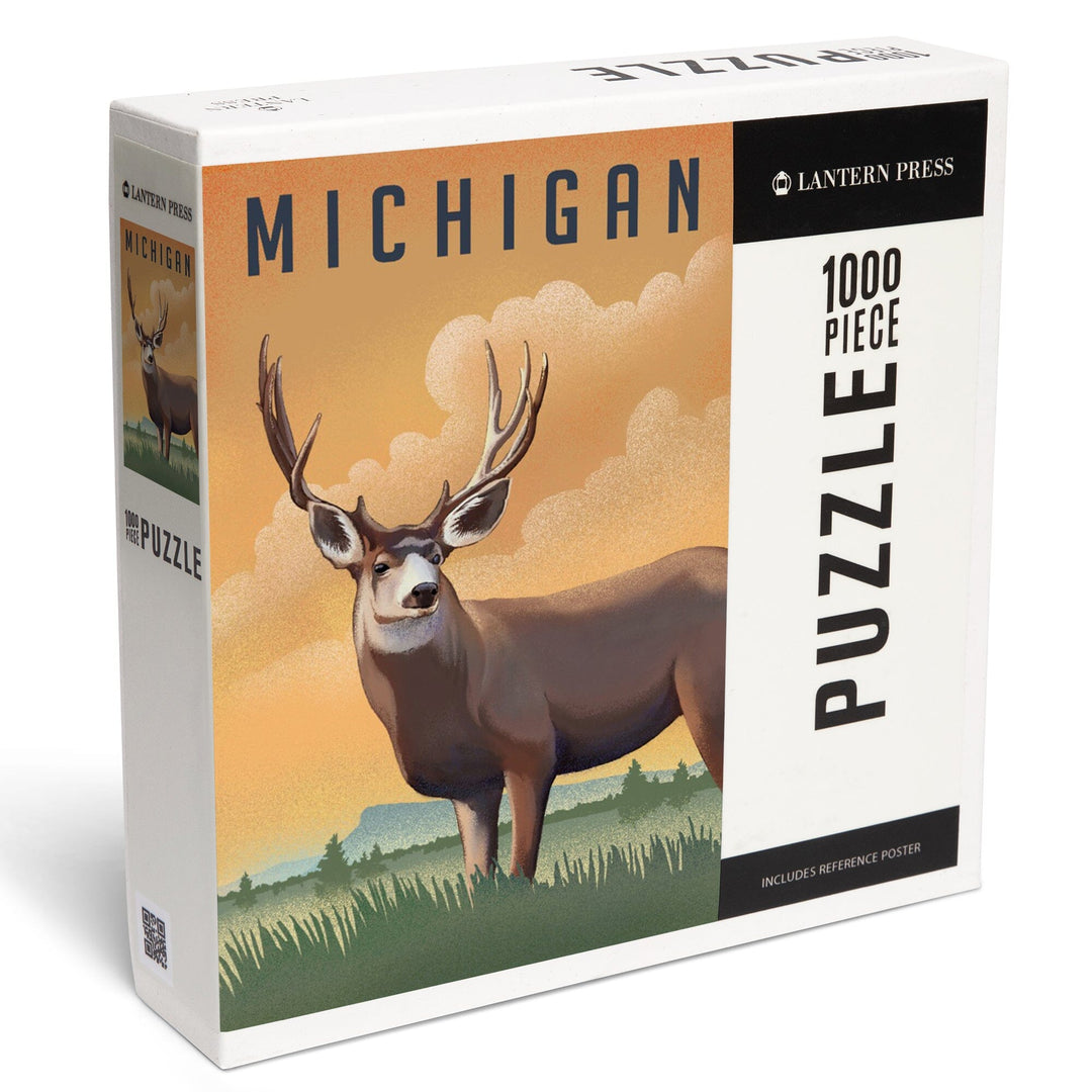 Michigan, Mule Deer, Litho, Jigsaw Puzzle - Lantern Press