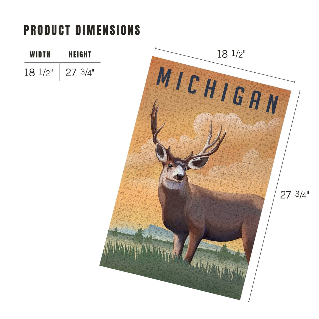 Michigan, Mule Deer, Litho, Jigsaw Puzzle - Lantern Press