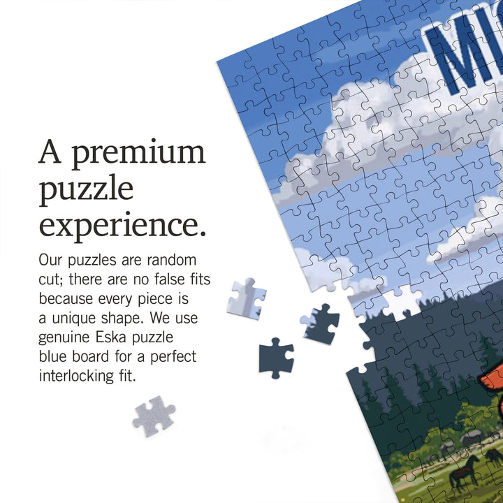 Michigan, Signpost, Meadow, Jigsaw Puzzle Puzzle Lantern Press 