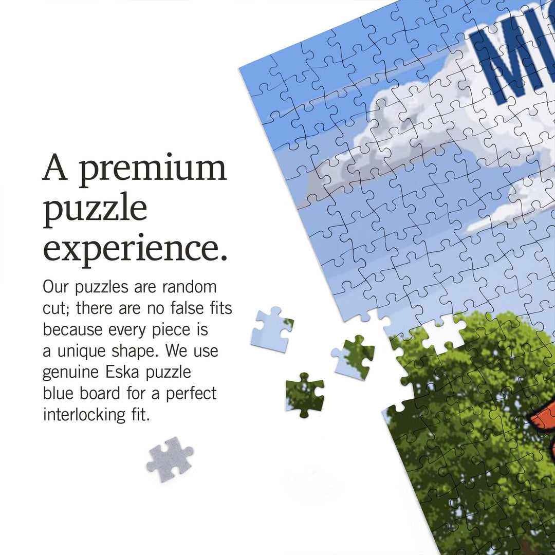 Michigan, Signpost, Orchard, Jigsaw Puzzle Puzzle Lantern Press 
