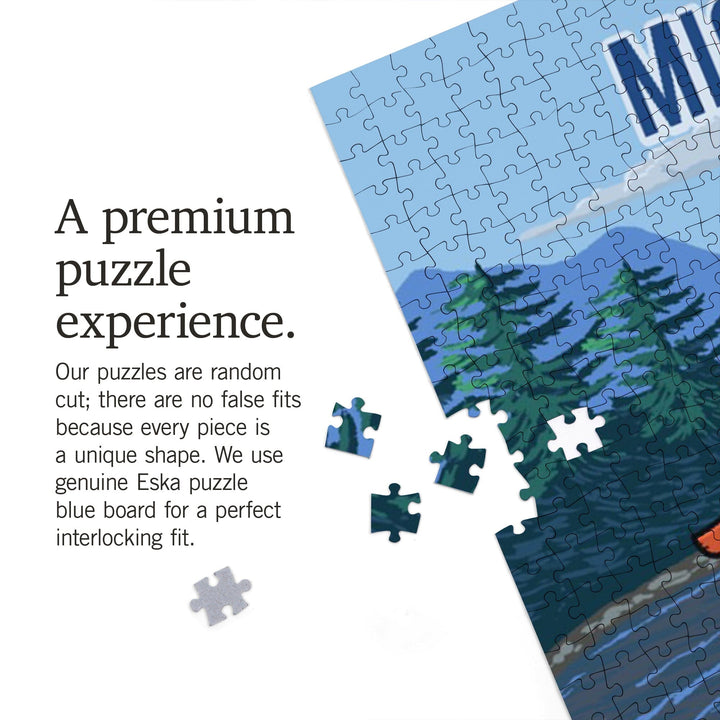 Michigan, Signpost, River, Jigsaw Puzzle Puzzle Lantern Press 