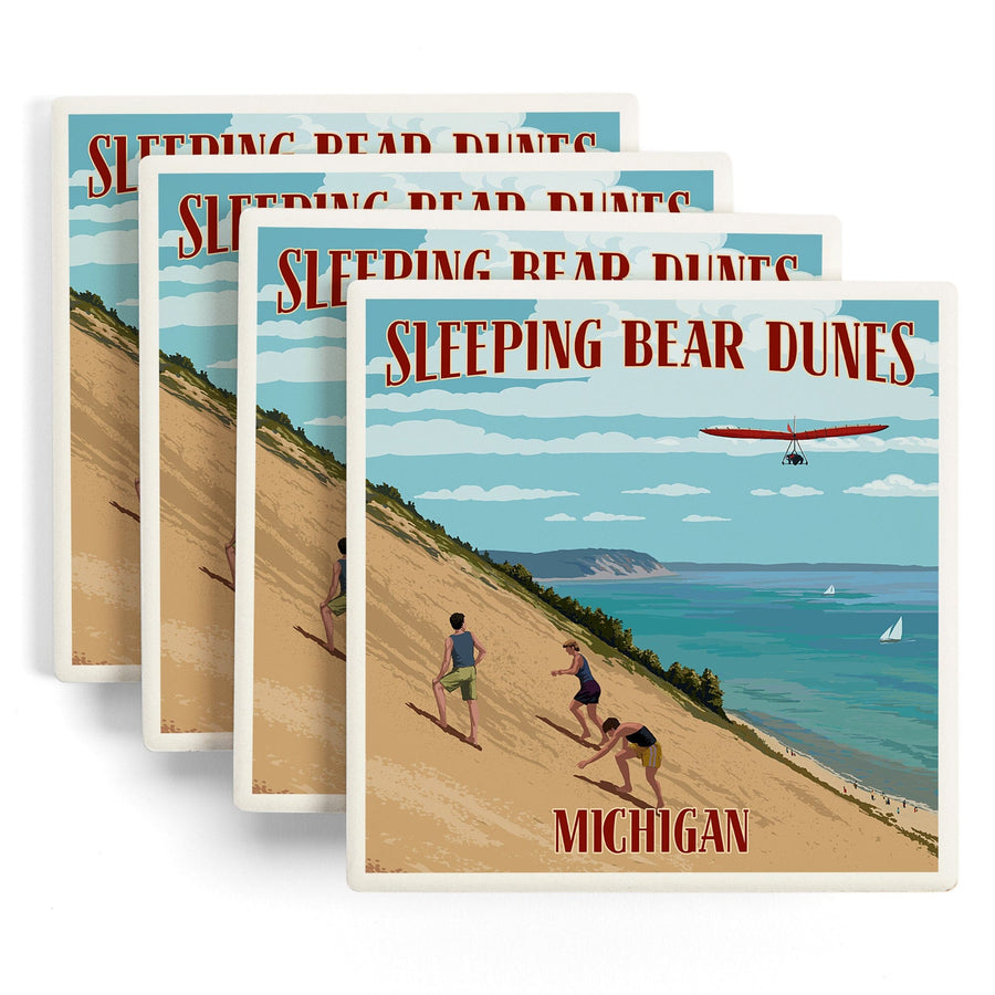 Michigan, Sleeping Bear Dunes, Lantern Press Artwork, Coaster Set - Lantern Press