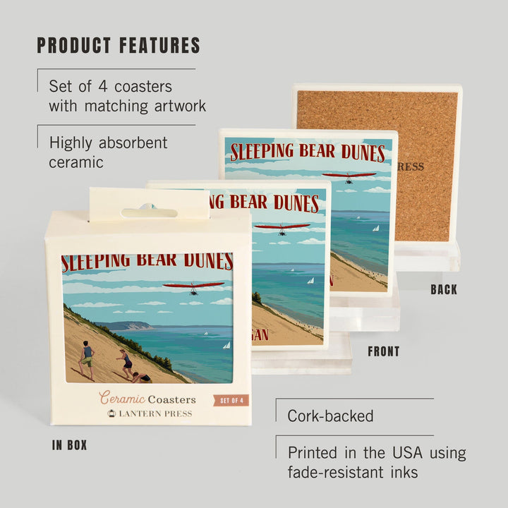 Michigan, Sleeping Bear Dunes, Lantern Press Artwork, Coaster Set - Lantern Press