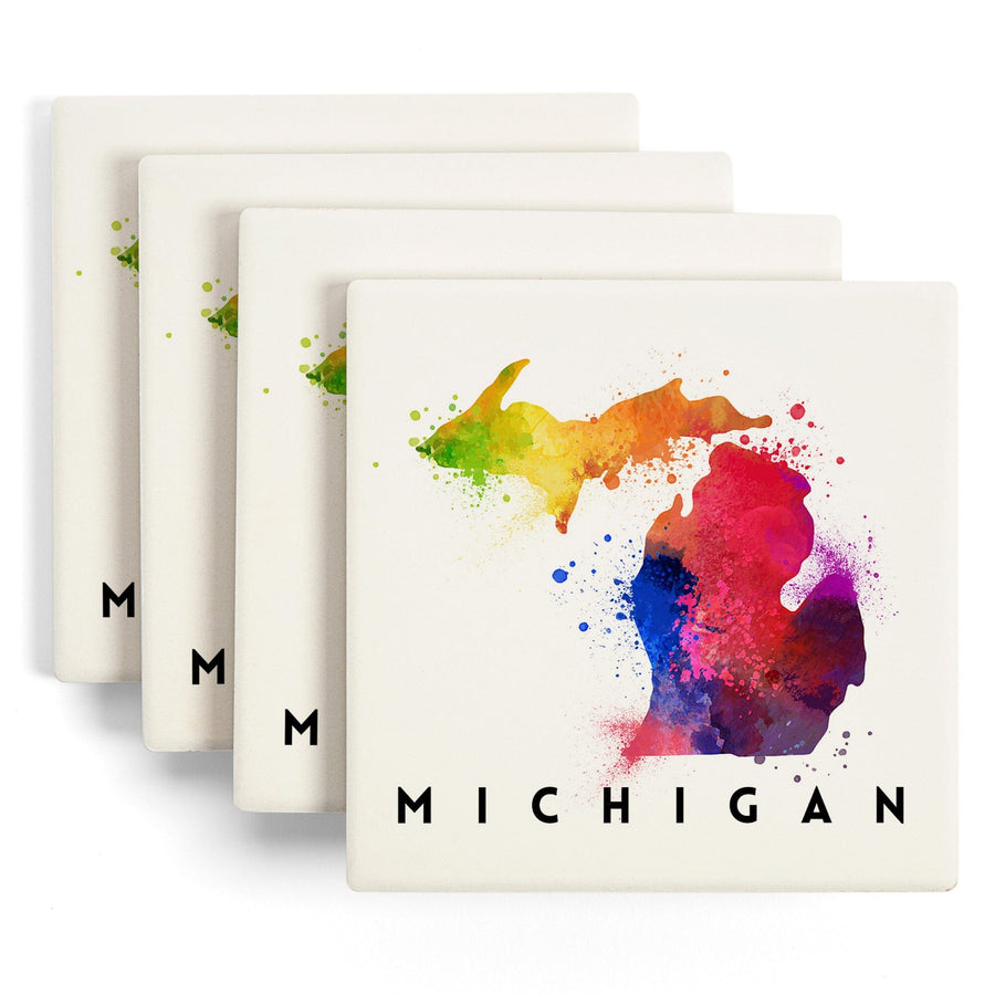 Michigan, State Abstract Watercolor, Lantern Press Artwork, Coaster Set - Lantern Press