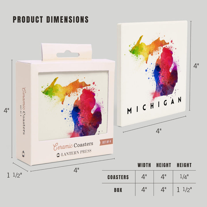 Michigan, State Abstract Watercolor, Lantern Press Artwork, Coaster Set - Lantern Press