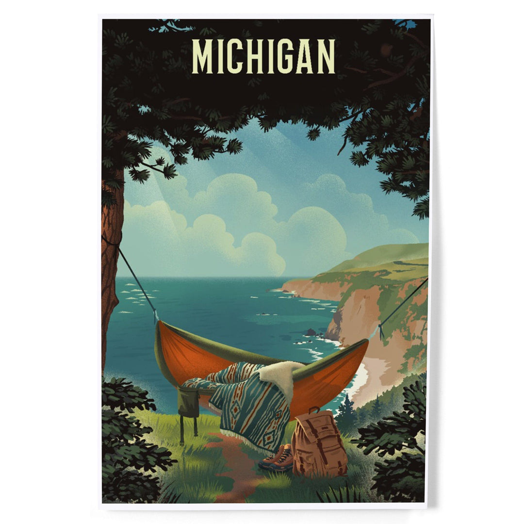 Michigan, Today's Office, Coastal Series, Hammock on Beach, Art & Giclee Prints Art Lantern Press 
