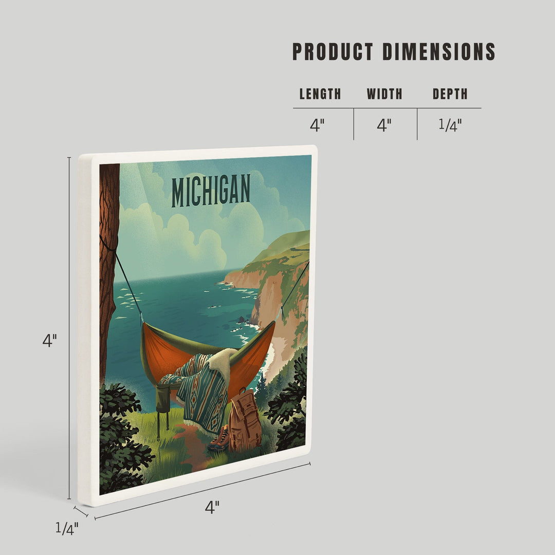 Michigan, Today's Office, Coastal Series, Hammock on Beach, Coasters Coasters Lantern Press 