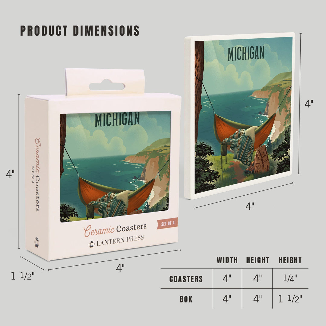 Michigan, Today's Office, Coastal Series, Hammock on Beach, Coasters Coasters Lantern Press 