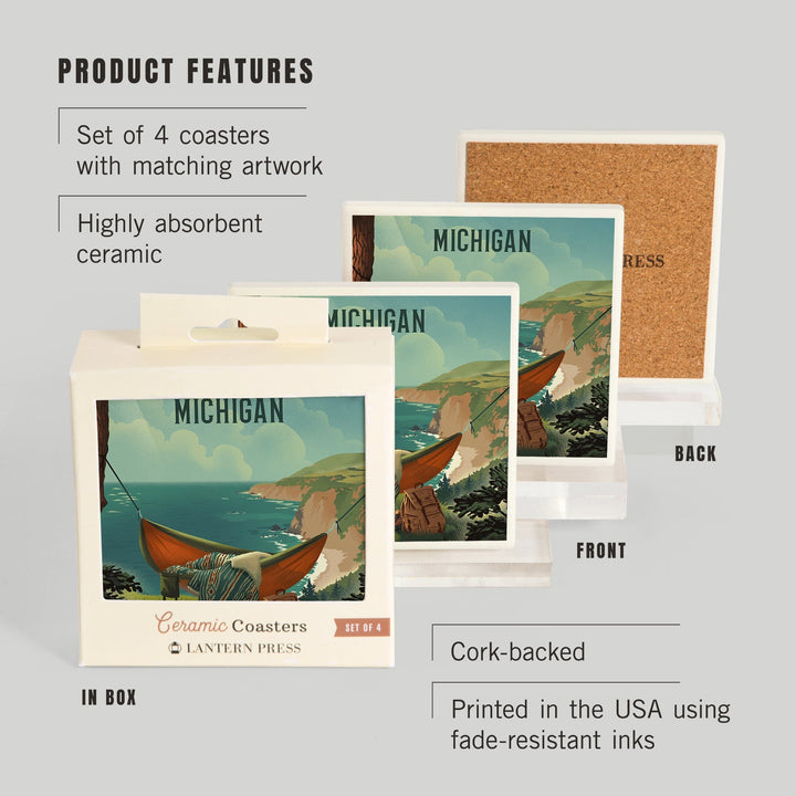 Michigan, Today's Office, Coastal Series, Hammock on Beach, Coasters Coasters Lantern Press 