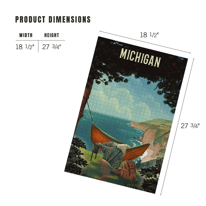 Michigan, Today's Office, Coastal Series, Hammock on Beach, Jigsaw Puzzle Puzzle Lantern Press 