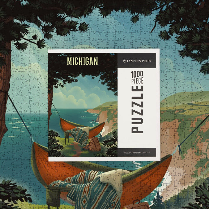 Michigan, Today's Office, Coastal Series, Hammock on Beach, Jigsaw Puzzle Puzzle Lantern Press 