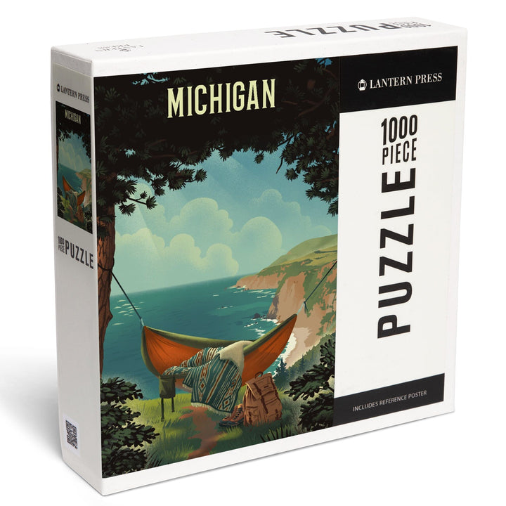 Michigan, Today's Office, Coastal Series, Hammock on Beach, Jigsaw Puzzle Puzzle Lantern Press 