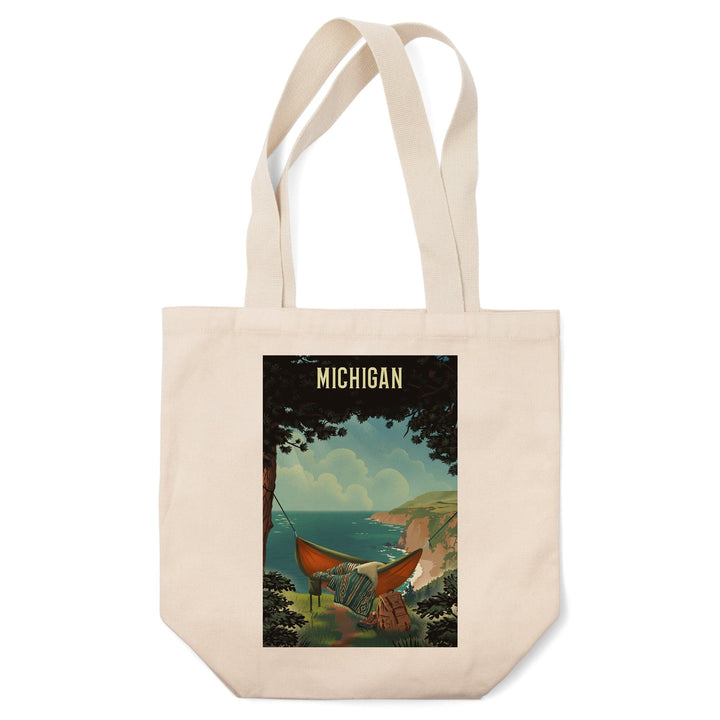 Michigan, Today's Office, Coastal Series, Hammock on Beach, Tote Bag Totes Lantern Press 