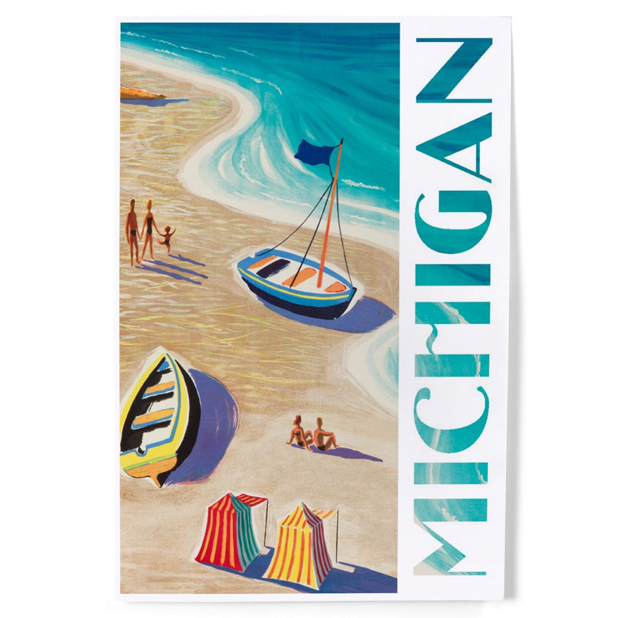 Michigan, Vintage Beach Scene, Art & Giclee Prints Art Lantern Press 