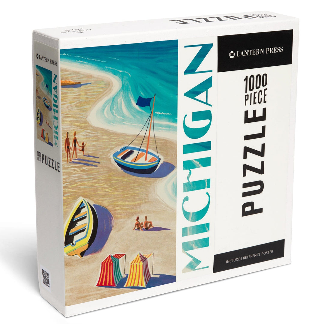 Michigan, Vintage Beach Scene, Jigsaw Puzzle Puzzle Lantern Press 