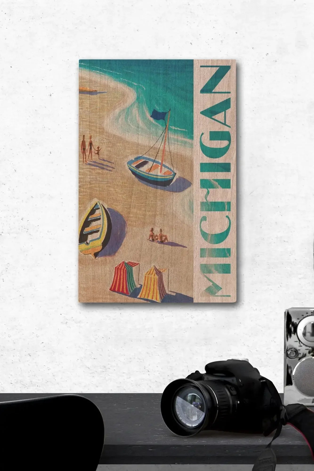 夫作 画集 山海与相逢　直筆サイン入　ポスター　カード付 Michigan, Vintage Beach Scene, Lantern Press Artwork, Wood Signs and P