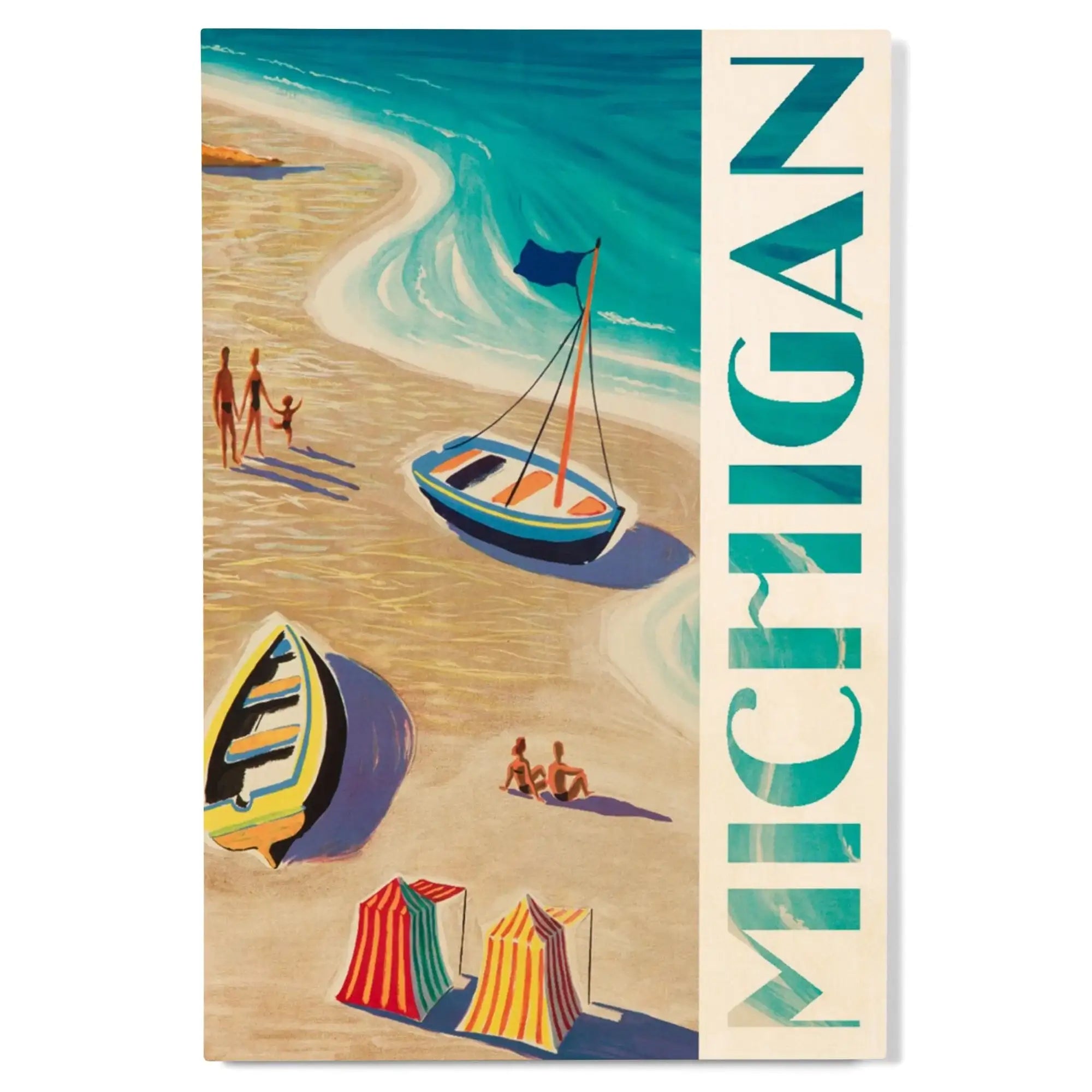 夫作 画集 山海与相逢　直筆サイン入　ポスター　カード付 Michigan, Vintage Beach Scene, Lantern Press Artwork, Wood Signs and P