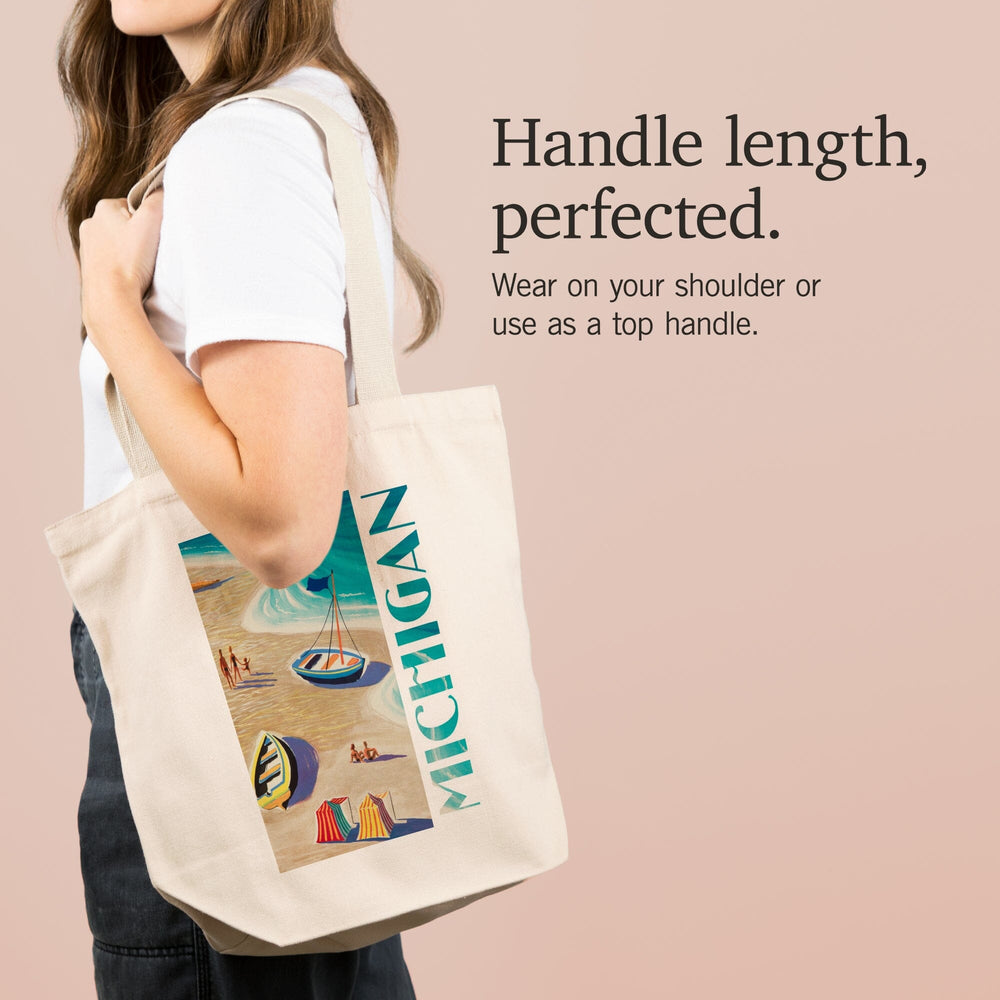 Michigan, Vintage Beach Scene, Tote Bag Totes Lantern Press 
