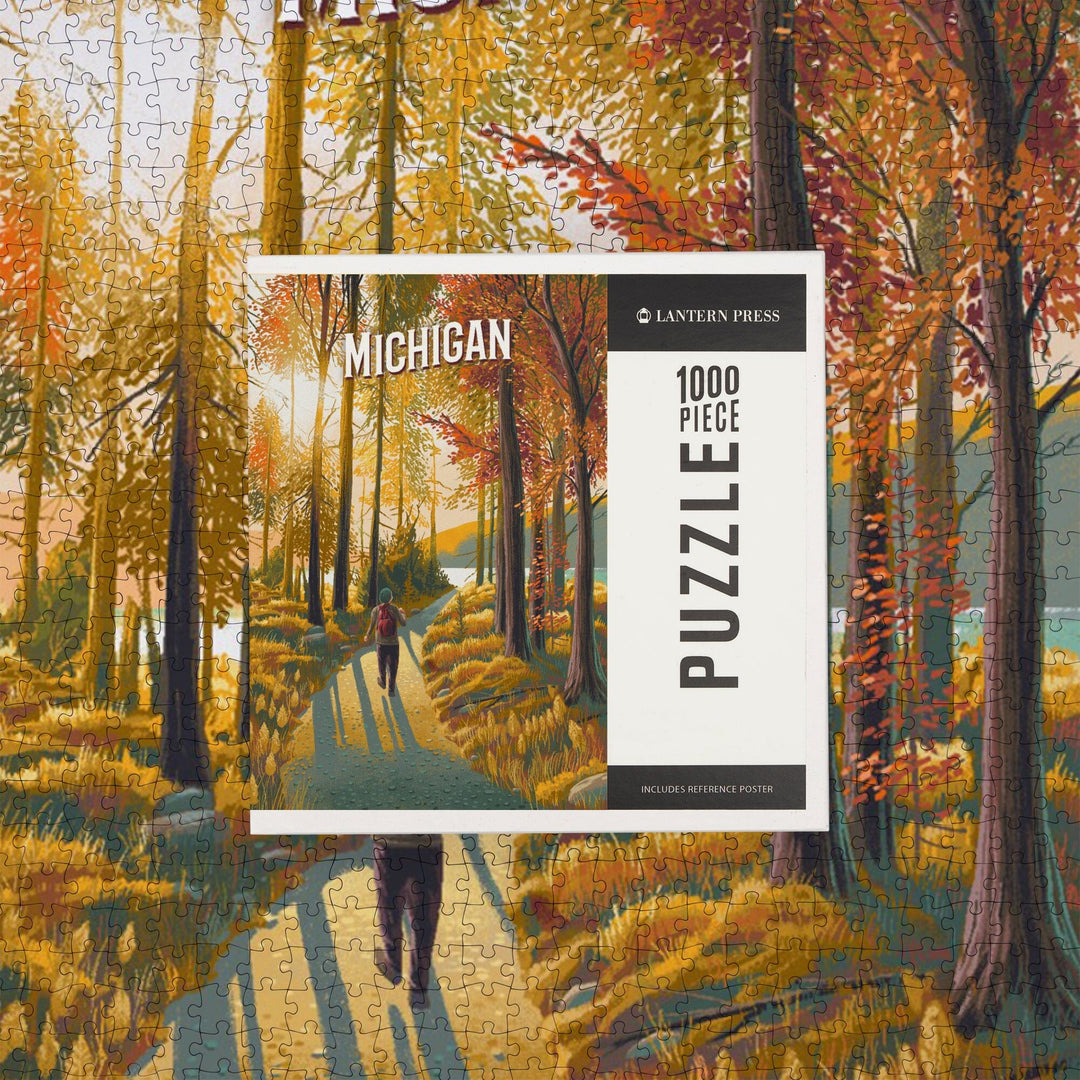 Michigan, Walk In The Woods, Day Hike, Jigsaw Puzzle - Lantern Press