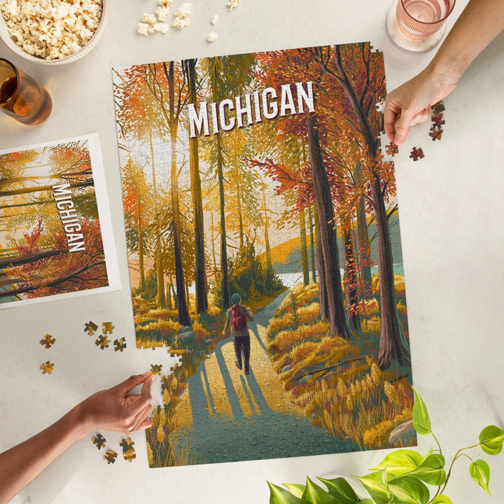 Michigan, Walk In The Woods, Day Hike, Jigsaw Puzzle - Lantern Press