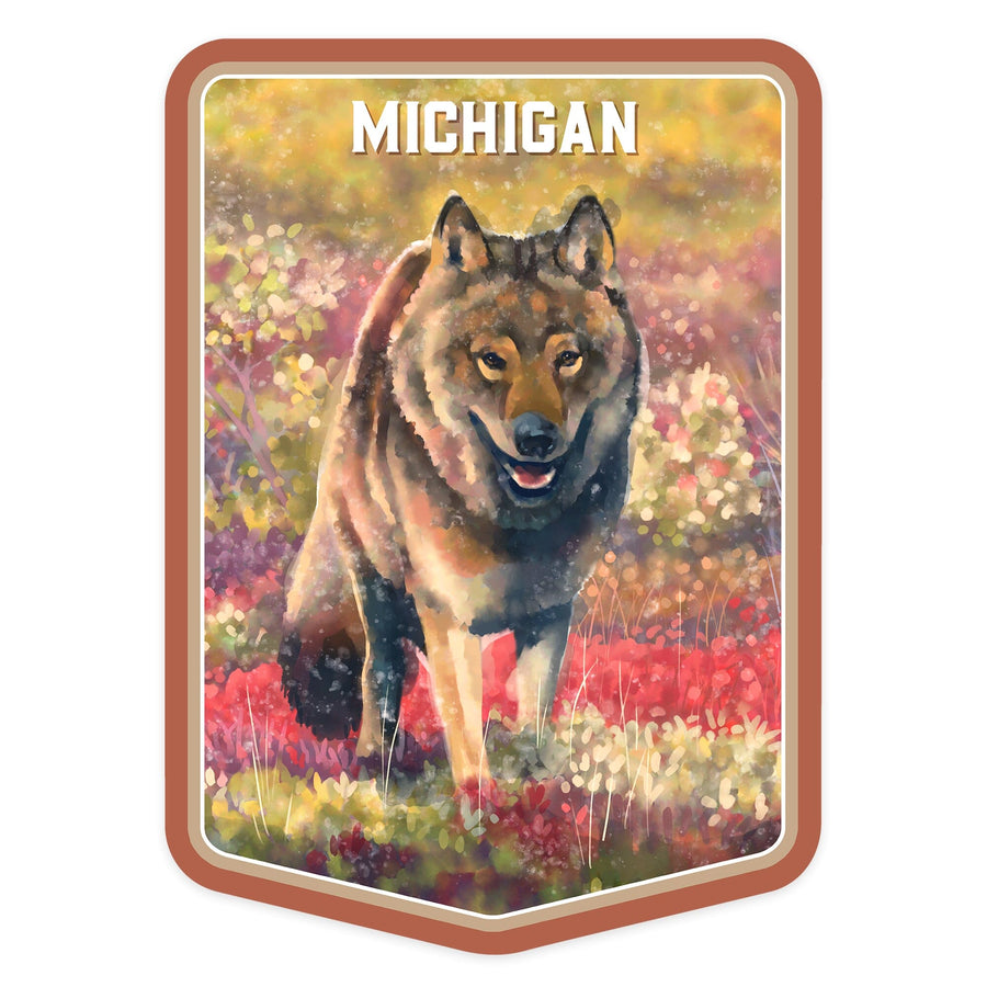 Michigan, Watercolor Study, Gray Wolf, Contour, Vinyl Sticker Sticker Lantern Press 