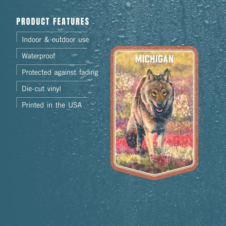 Michigan, Watercolor Study, Gray Wolf, Contour, Vinyl Sticker Sticker Lantern Press 