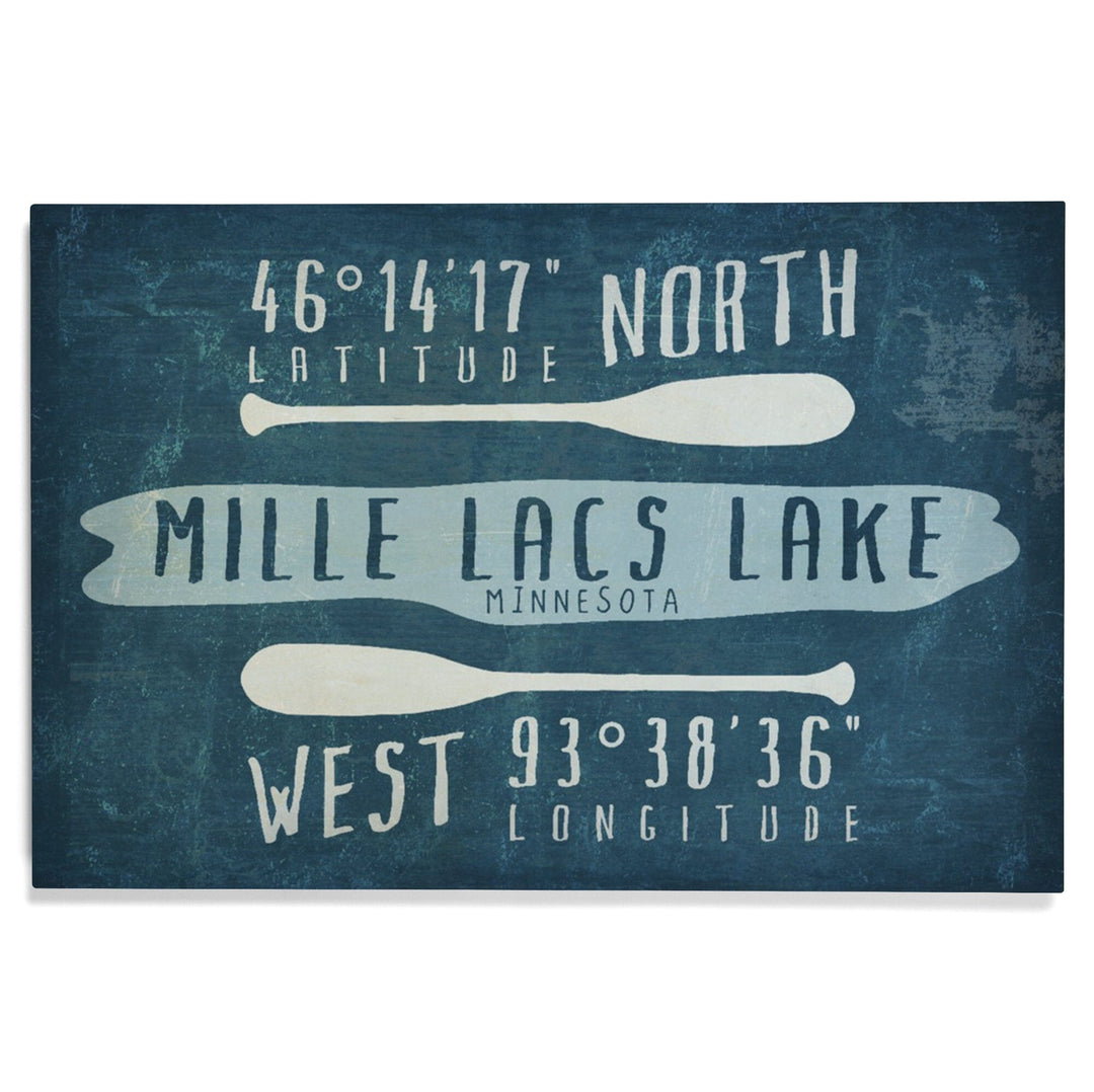 Mille Lacs Lake, Minnesota, Lake Essentials, Latitude & Longitude, Lantern Press Artwork, Wood Signs and Postcards Wood Lantern Press 