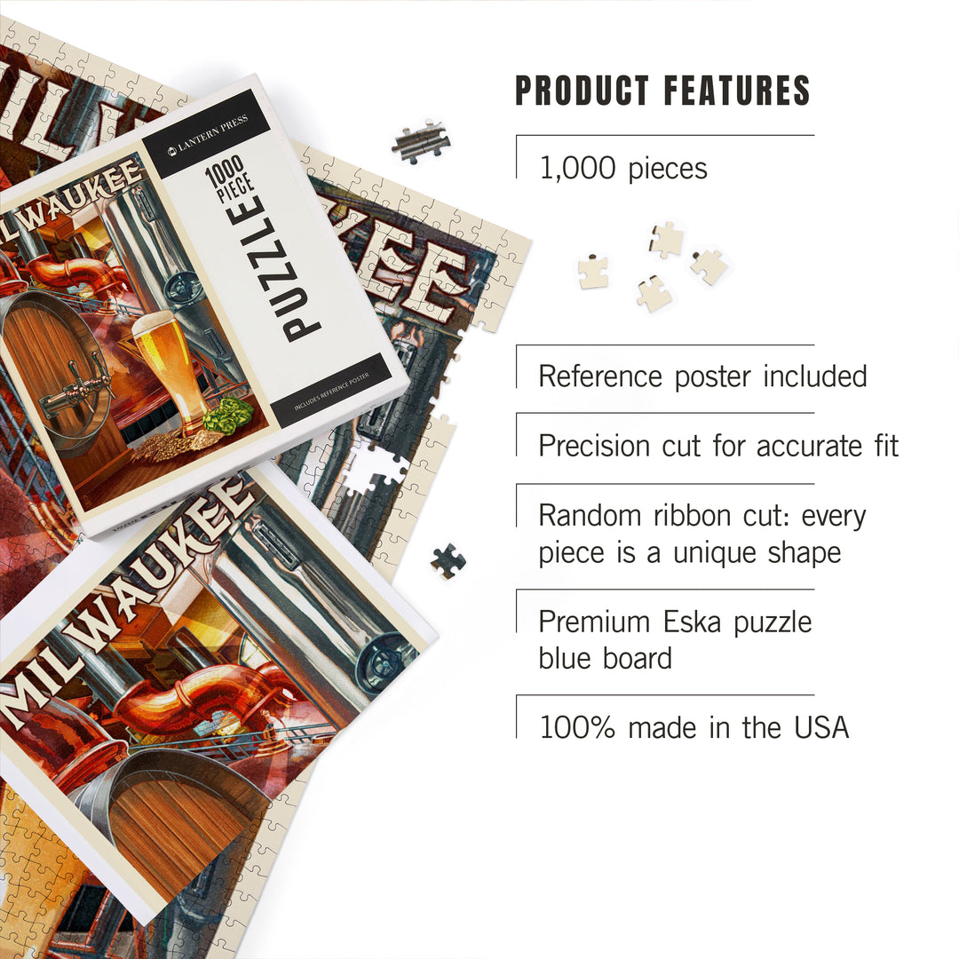 Milwaukee, Wisconsin, Art of the Beer, Jigsaw Puzzle Puzzle Lantern Press 