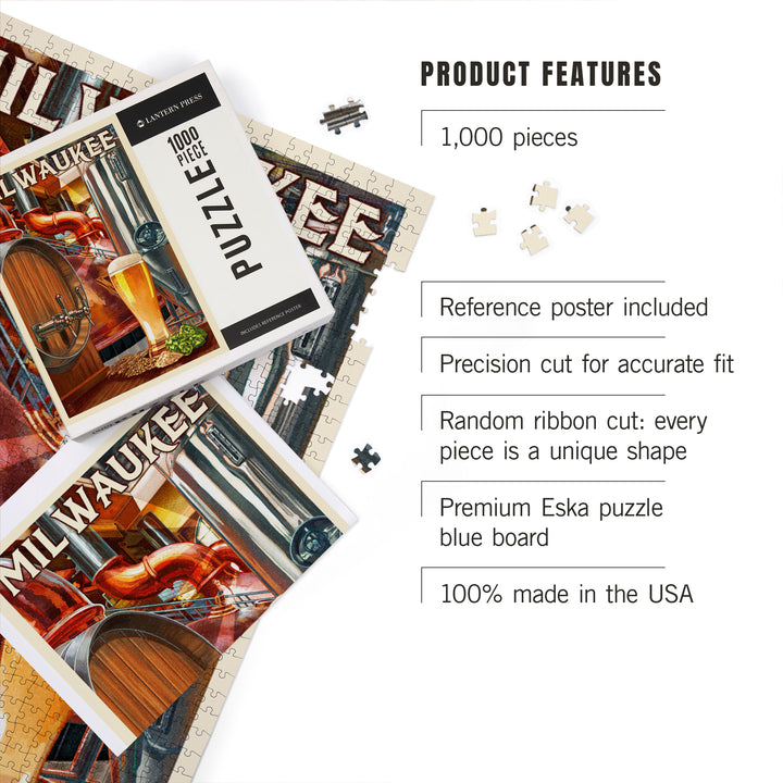 Milwaukee, Wisconsin, Art of the Beer, Jigsaw Puzzle Puzzle Lantern Press 