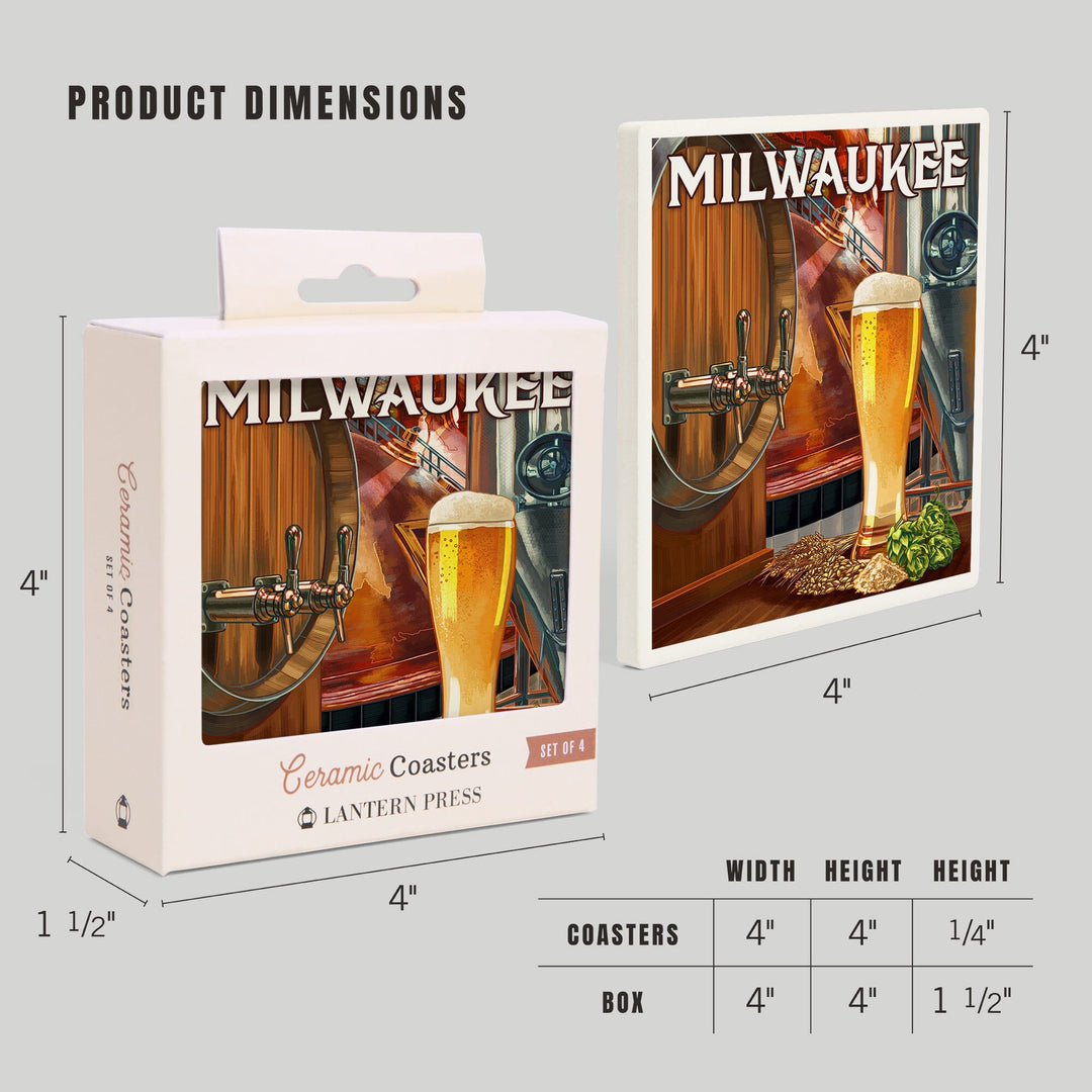 Milwaukee, Wisconsin, Art of the Beer, Lantern Press Artwork, Coaster Set - Lantern Press