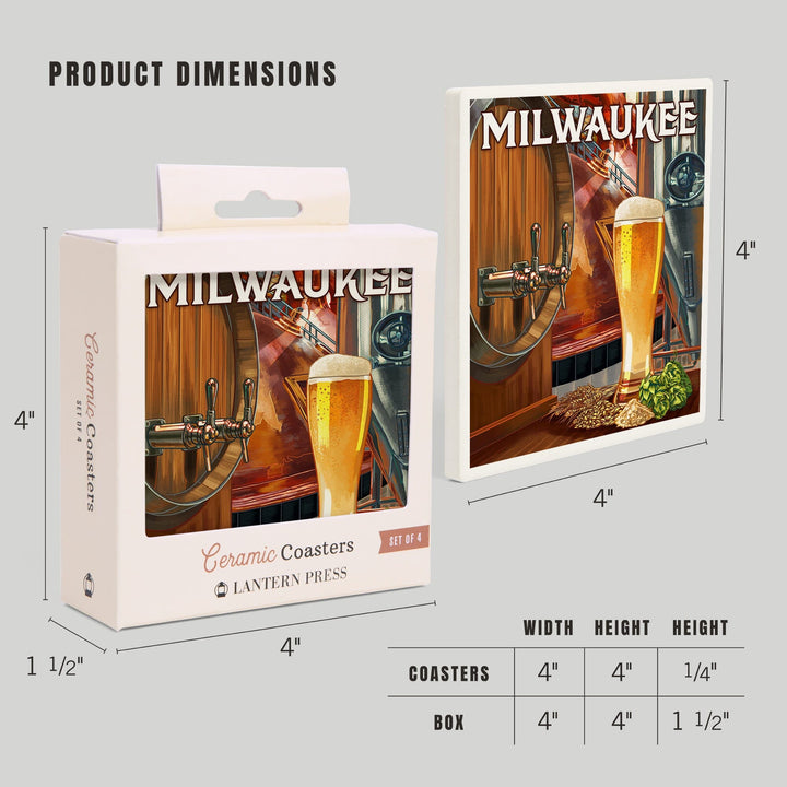 Milwaukee, Wisconsin, Art of the Beer, Lantern Press Artwork, Coaster Set - Lantern Press