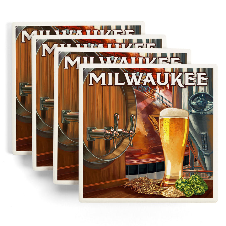 Milwaukee, Wisconsin, Art of the Beer, Lantern Press Artwork, Coaster Set - Lantern Press