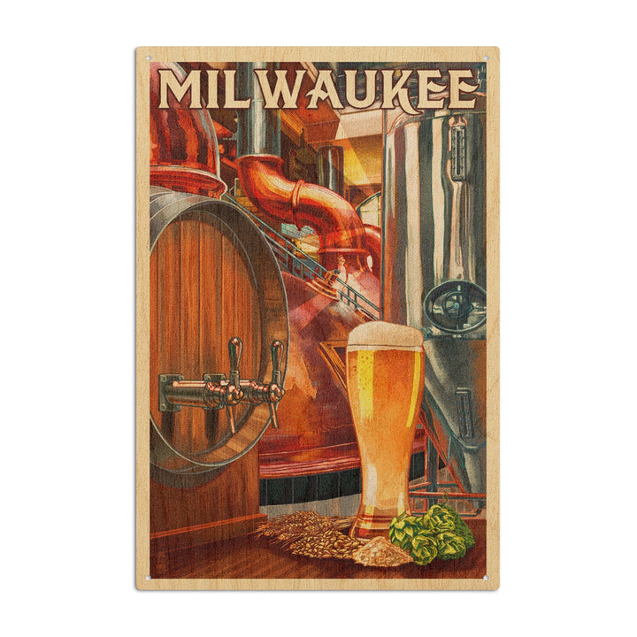 Milwaukee, Wisconsin, Art of the Beer, Lantern Press Artwork, Wood Signs and Postcards Wood Lantern Press 10 x 15 Wood Sign 