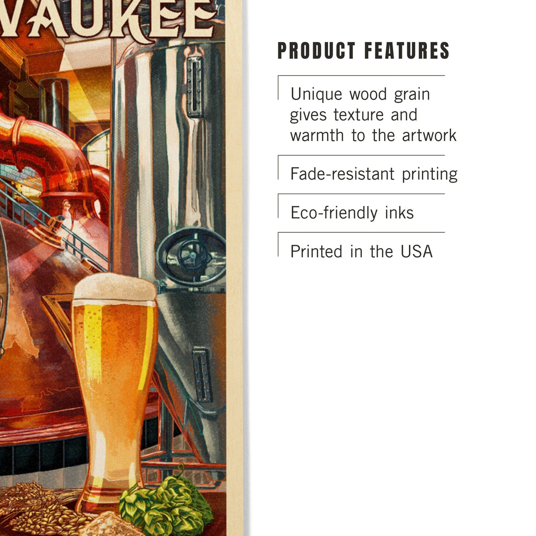 Milwaukee, Wisconsin, Art of the Beer, Lantern Press Artwork, Wood Signs and Postcards Wood Lantern Press 