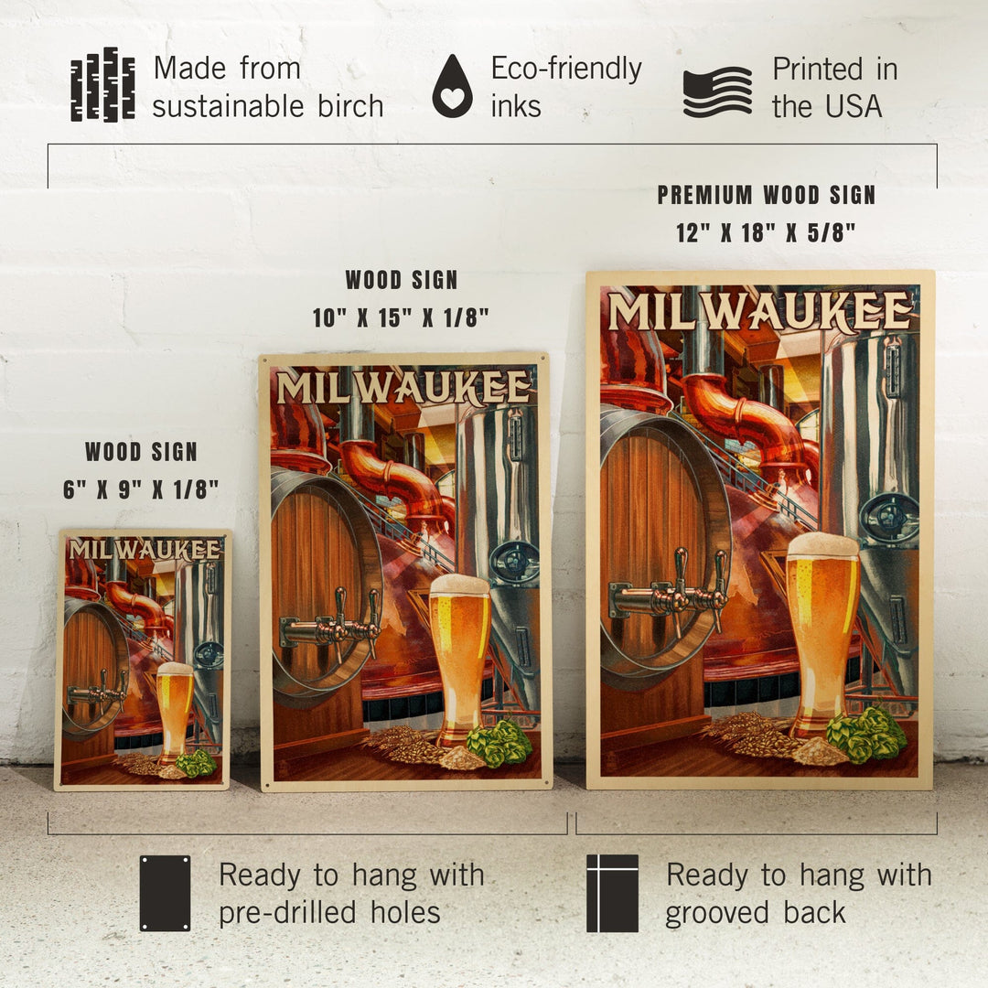 Milwaukee, Wisconsin, Art of the Beer, Lantern Press Artwork, Wood Signs and Postcards Wood Lantern Press 