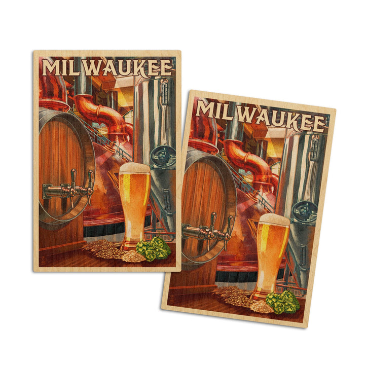 Milwaukee, Wisconsin, Art of the Beer, Lantern Press Artwork, Wood Signs and Postcards Wood Lantern Press 4x6 Wood Postcard Set 