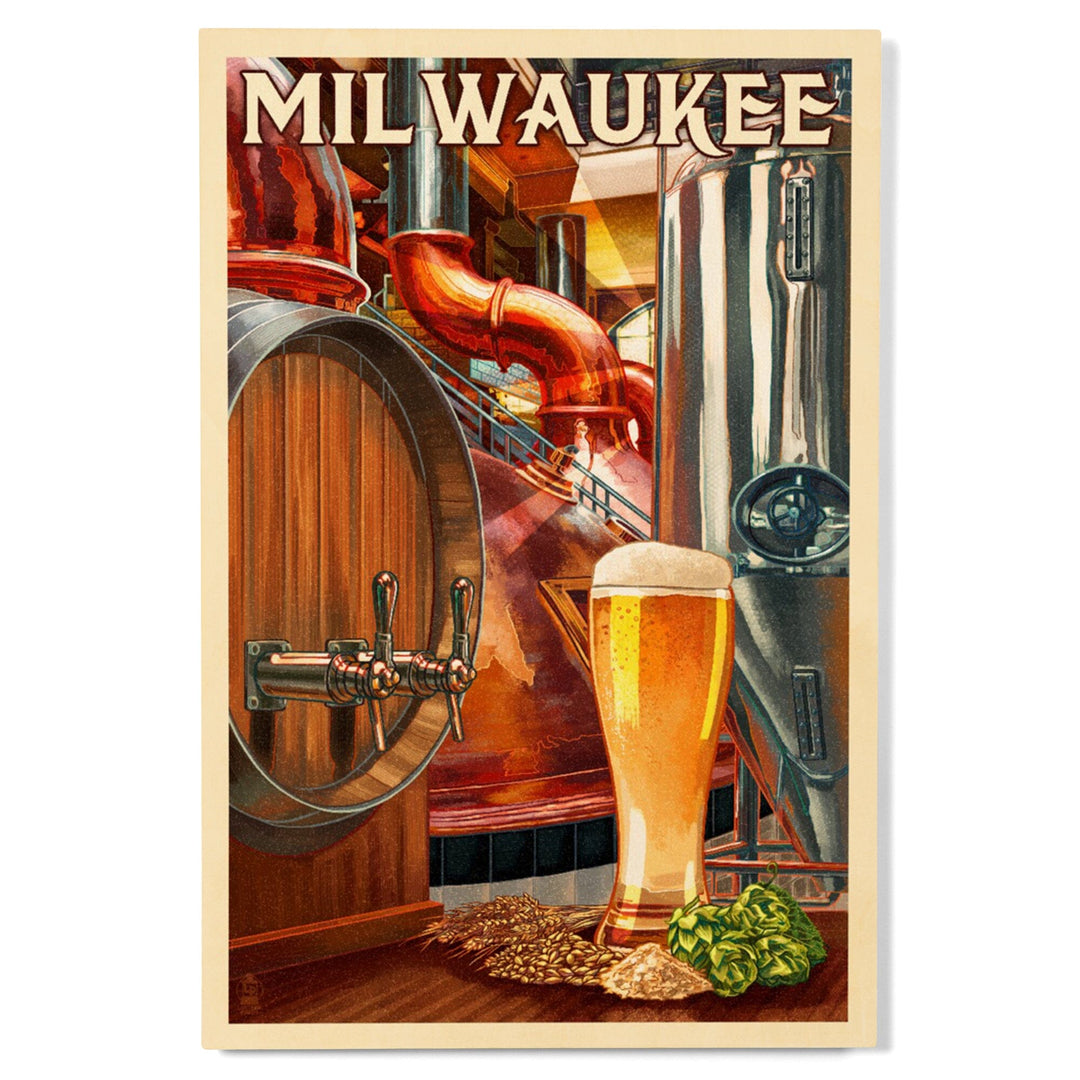 Milwaukee, Wisconsin, Art of the Beer, Lantern Press Artwork, Wood Signs and Postcards - Lantern Press