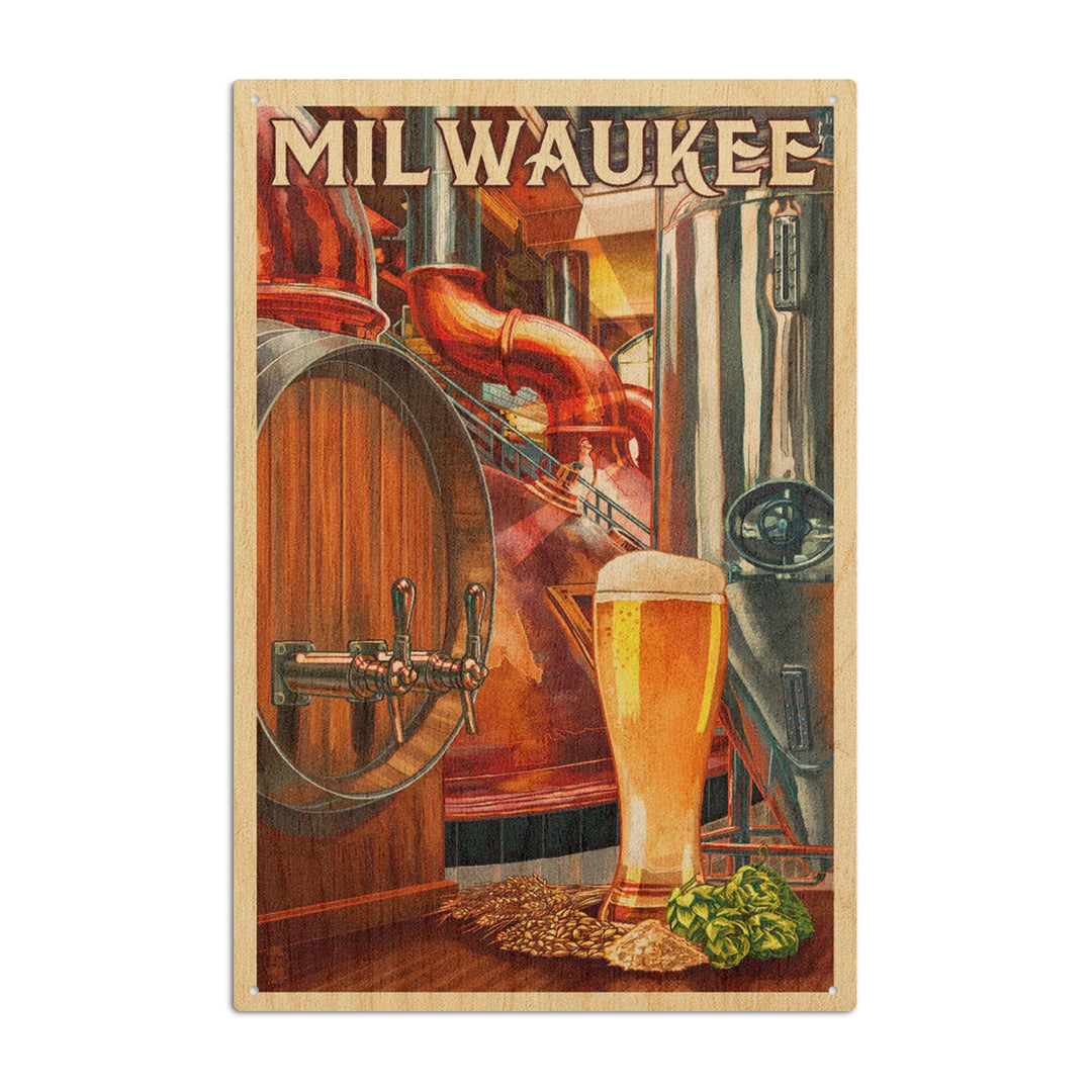 Milwaukee, Wisconsin, Art of the Beer, Lantern Press Artwork, Wood Signs and Postcards Wood Lantern Press 6x9 Wood Sign 