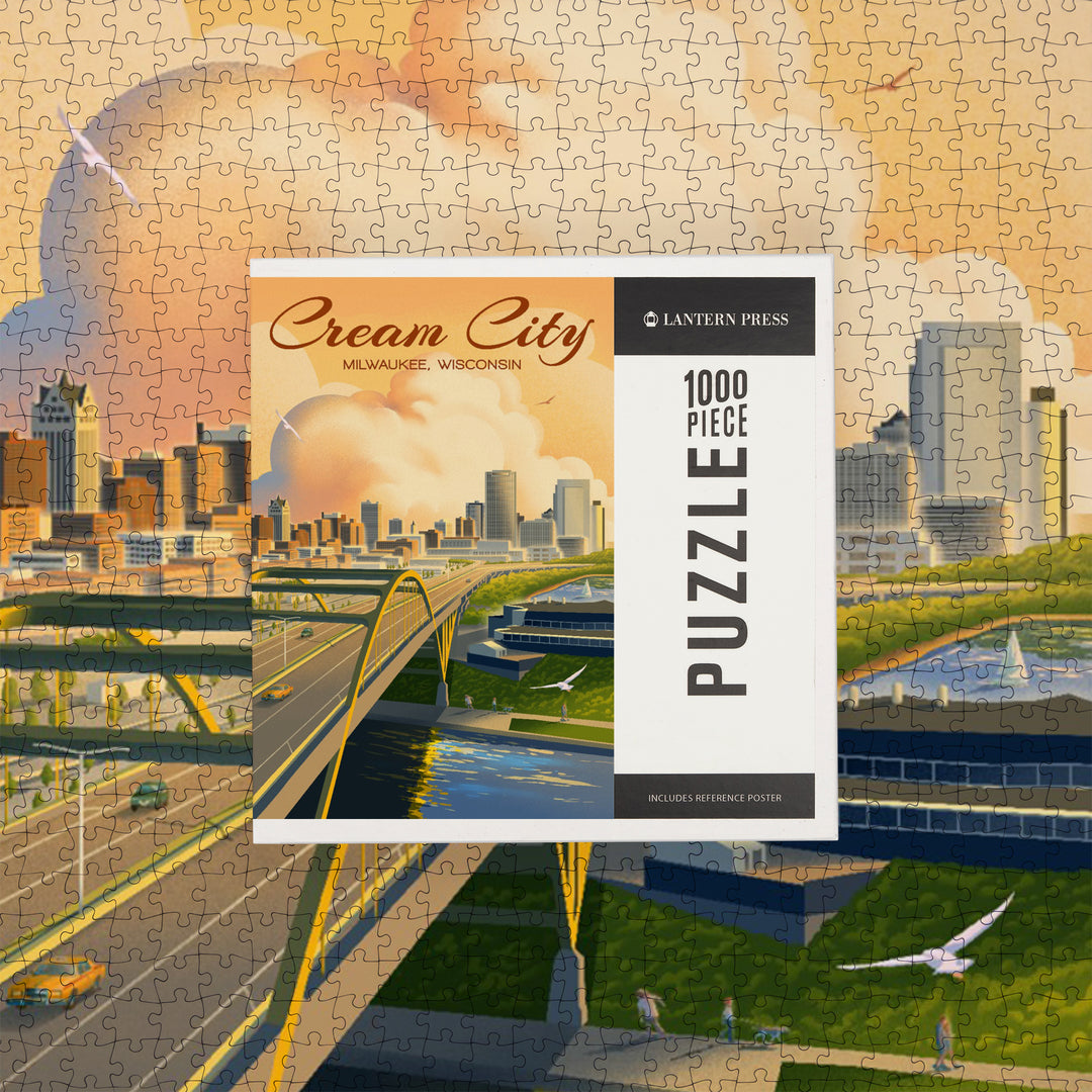 Milwaukee, Wisconsin, Lithograph City Series, Cream City, Jigsaw Puzzle Puzzle Lantern Press 