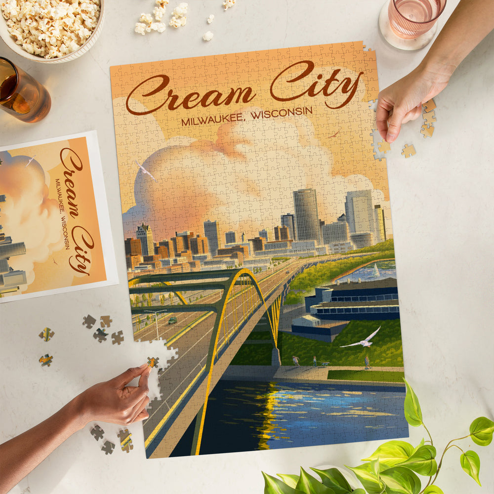 Milwaukee, Wisconsin, Lithograph City Series, Cream City, Jigsaw Puzzle Puzzle Lantern Press 