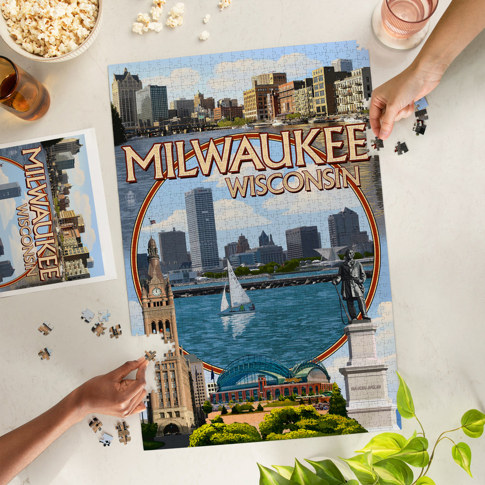 Milwaukee, Wisconsin, Montage Scenes, Jigsaw Puzzle Puzzle Lantern Press 