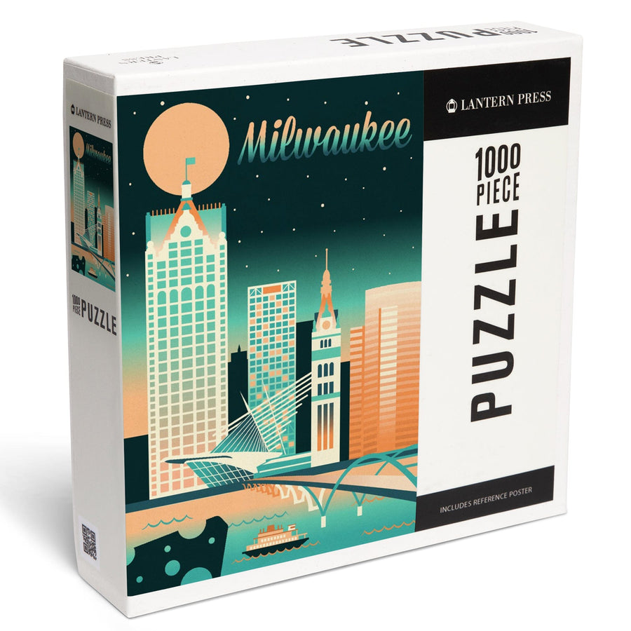 Milwaukee, Wisconsin, Retro Skyline Chromatic Series, Jigsaw Puzzle Puzzle Lantern Press 